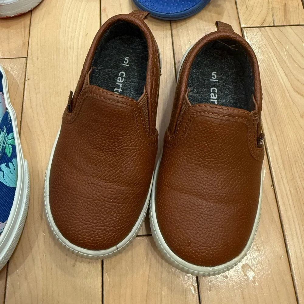 Bundle of Two Little Boy Loafers- Pastel Rainbow Dinosaur & Brown (Easter, Vaca)
